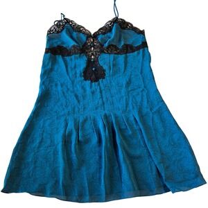 Vintage Victoria's Secret Lace Chemise Slip Dress Teal Blue Y2K‎